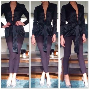 Alice + Olivia Satin Peplum Blazer